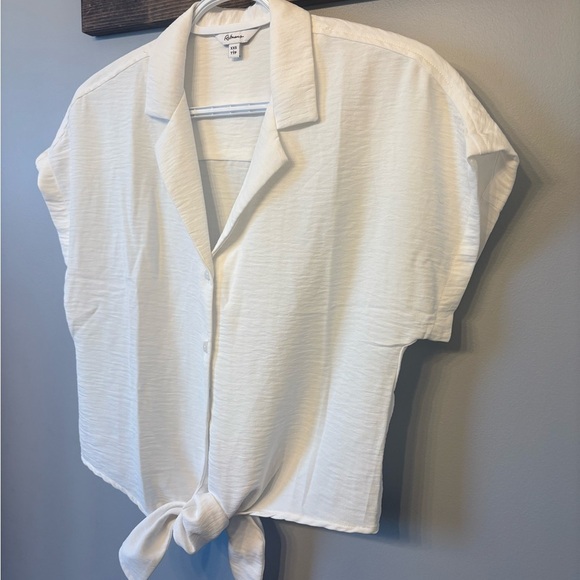 Reitmans White Cap Sleeve Tie Front Button Down Shirt XXS - Picture 3 of 10